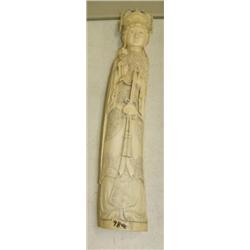 CHOICE on 2: Elephant ivory oriental figures, very old, with some damage, 17" tall, 3" wide, female 