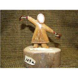 CHOICE on 3: Bone and ivory carvings of Alaska Native dancer with feathers, 5.5" tall (33)