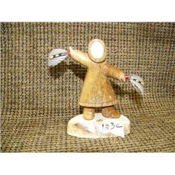 CHOICE on 3: Bone and ivory carvings of Alaska Native dancer with feathers, 4" tall (33)