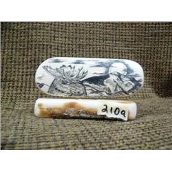 CHOICE on 2: 2.5" tall, 4" long ivory moose and moon over mountain scene (33)