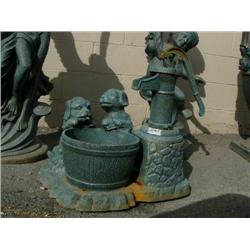Cute cast iron fountain with buck, water pump and 2 puppies 23" tall 20" wide (3)