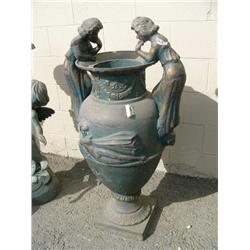 Large cast iron urn with 2 women 42" tall 22" wide (3)