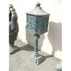 Cast iron mail box, with key 42" tall 14" wide (3)