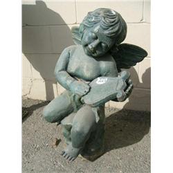 Cast iron angel playing a lute 30" tall 13" wide (3)