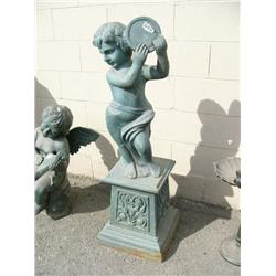 Cast iron child statue on pedestal 46" tall 15" wide (3)