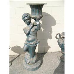 Cast iron child holding urn 52" tall 19" wide (3)