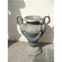 Cast iron urn with bird head handles 28" tall 21" wide (3)