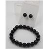 Image 1 : #62- NATURAL BLACK AGATE BRACELET & EARRINGS 7.5"