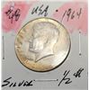 Image 1 : 19) USA 1964 KENNEDY 1/2 DOLLAR COIN, 90% SILVER.