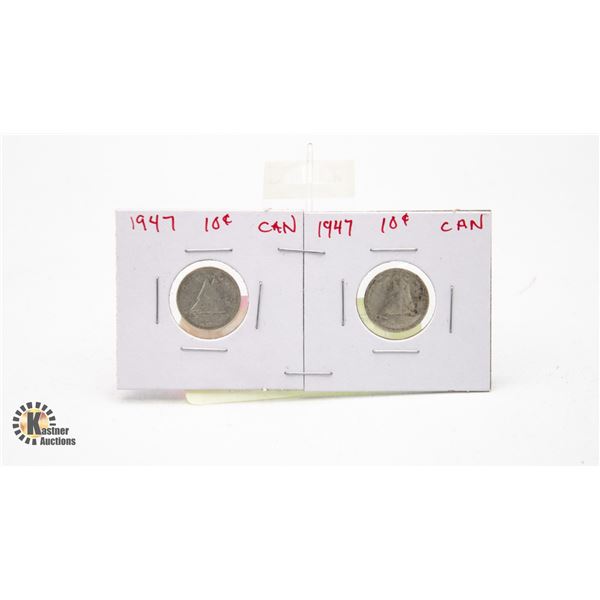 1947 X 2 SILVER 10 CENT PIECES