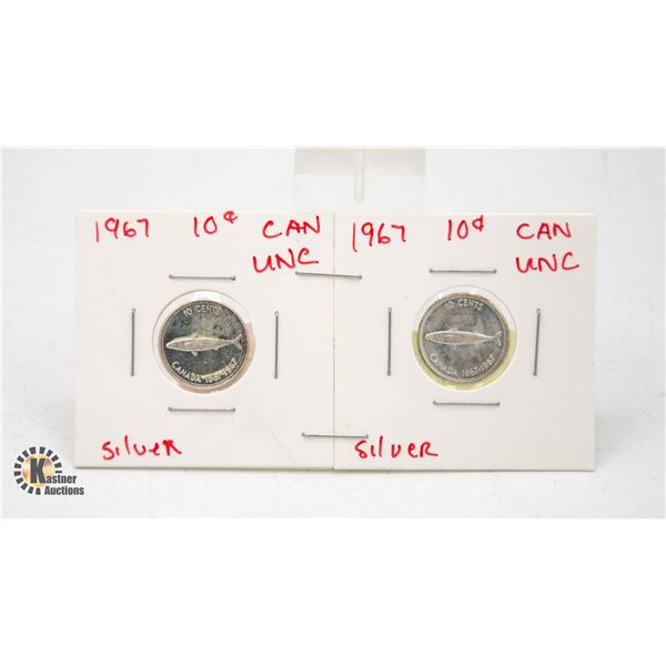 1967 X 2 UNCIRCULATED SILVER DIMES