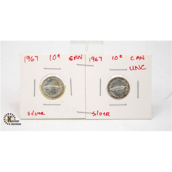 1967 X 2 UNCIRCULATED SILVER DIMES