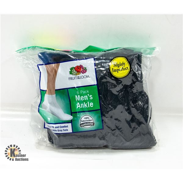 ANKLE SOCKS BLACK 6-12 SIZE FRUIT OF LOOM NEW