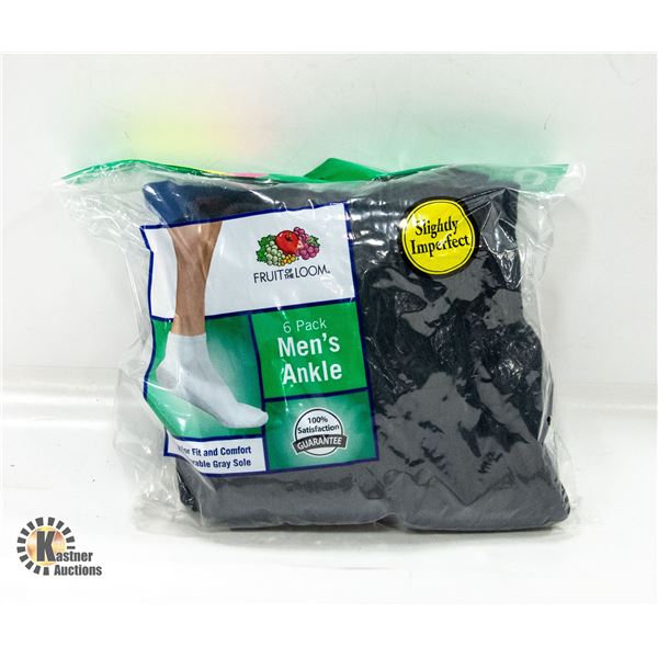 ANKLE SOCKS BLACK 6-12 SIZE FRUIT OF LOOM NEW SEA