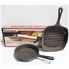 Image 1 : LOT OF 2 CAST IRON FRY PANS AND 1 JERKY SHOOTER