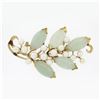 Image 1 : Ming's 14K Gold Marquise Cabochon Jade Cultured Pearl Branch Cluster Pin Brooch