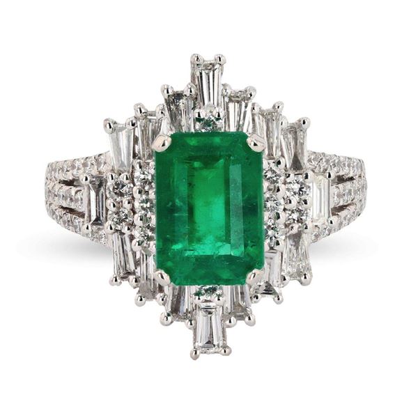 1.97 ctw Emerald and 1.19 ctw Diamond Platinum Ring