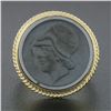 Image 2 : Vintage 14K Gold Round Bezel Carved Hematite Intaglio Knight Twisted Wire Ring