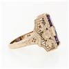 Image 5 : 14K Rose Gold 1.80 ctw Amethyst W/ Diamond & Filigree Milgrain Etched Dinner Rin