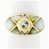 Image 1 : 18K Yellow Gold .33 ctw Diamond Mosaic Inlaid Mother of Pearl Domed Wide Band Ri