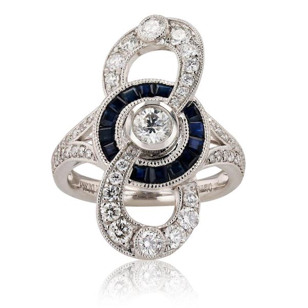 0.29 ctw Diamond and 0.88 ctw Blue Sapphire Platinum Ring (1.17 ctw Diamonds)