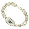 Image 3 : Antique Edwardian 10k White Gold Filigree Link Bracelet w/ Marquise Sim Sapphire