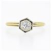 Image 4 : Antique 14k TT Gold 0.20 ctw European Diamond Hexagon Open Basket Engagement Rin