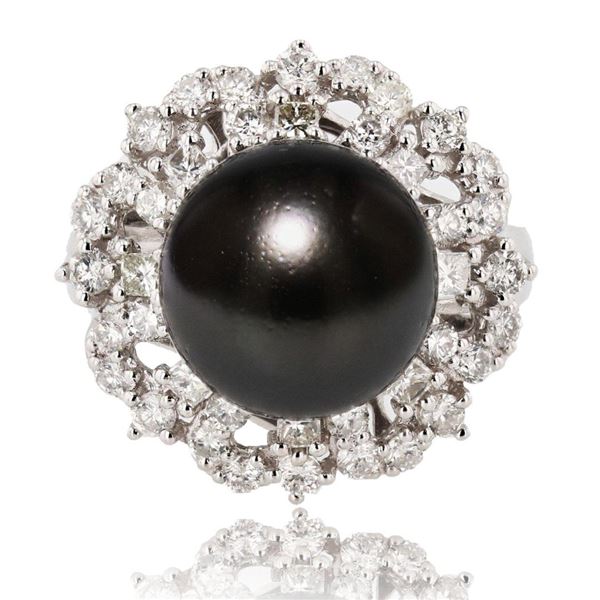 12.40mm South Sea Pearl and 1.25 ctw Diamond Platinum Ring