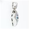 Image 4 : 14k White Gold 1.42 ctw Blue & White Diamond Geometric Dual Square Dangle Pendan
