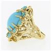 Image 6 : Vintage 18k Gold Large Oval Cabochon Cut Turquoise Open Coral Reef Freeform Ring