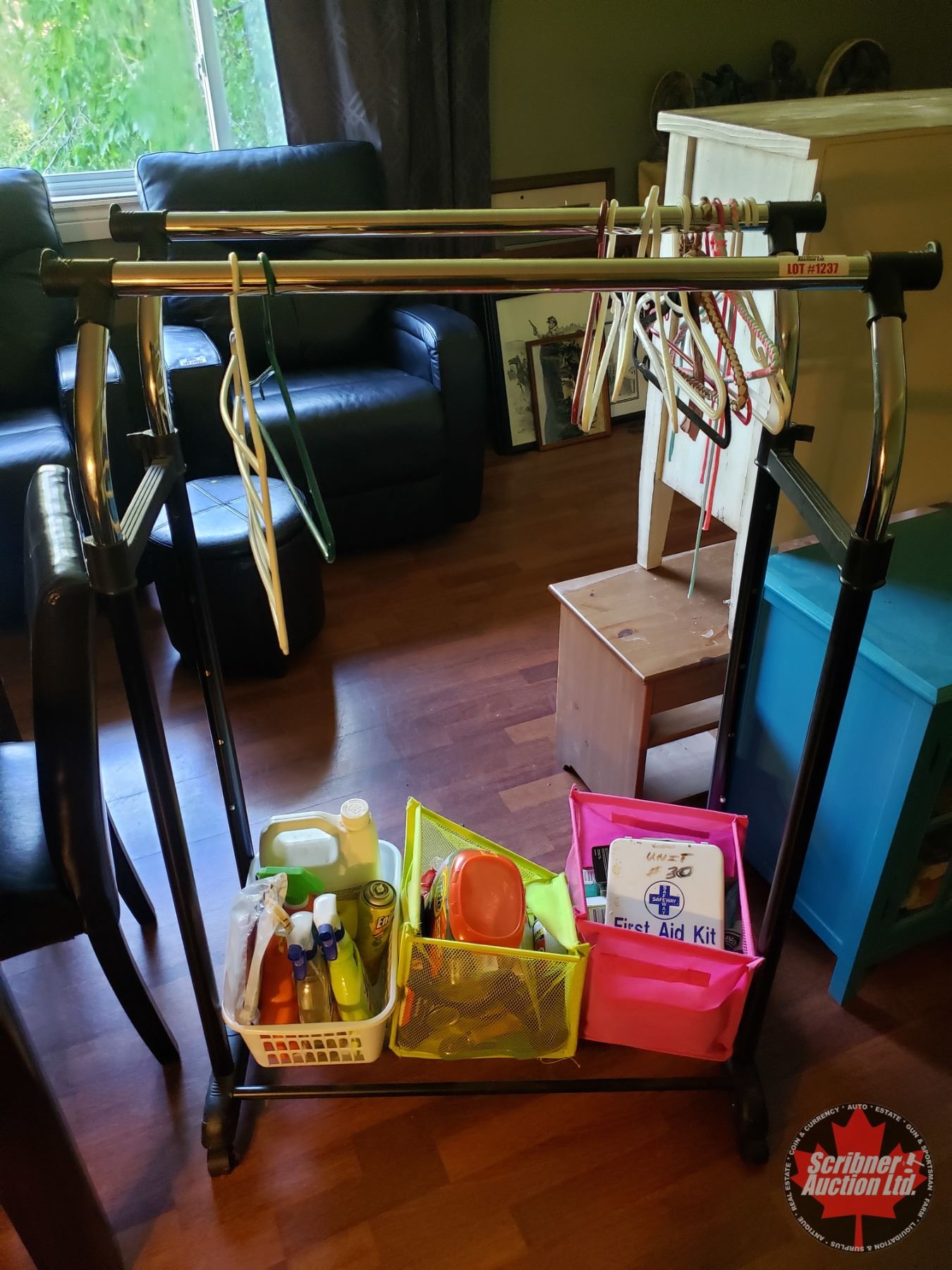 Rolling Adjustable Clothes Rack & Cleaning Supplies (SEE PICS!)
