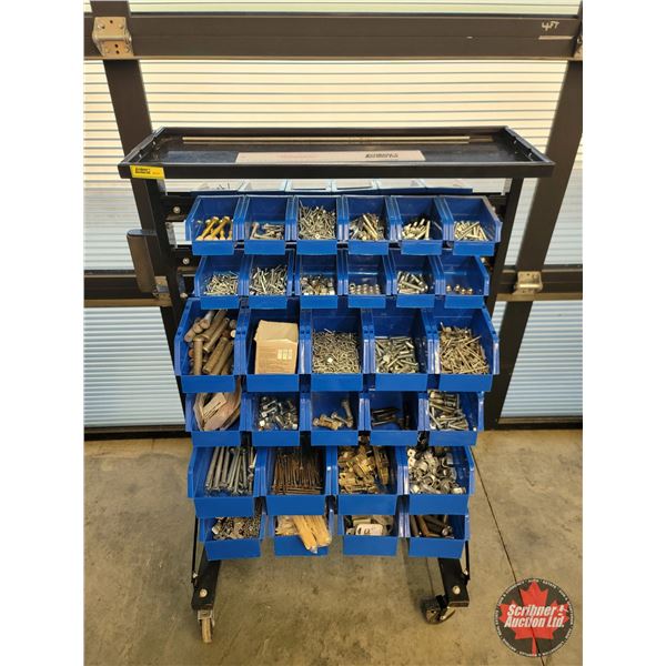 Rolling Bolt Bin w/Contents : incl: Pins, Nuts, Bolts, Staples, Nails, etc. (43-1/2"H x 26"W x 21-1/