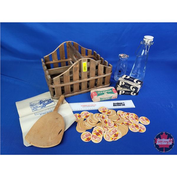 Collector Combo : Wooden Basket, Dairy Butter Sheets, Variety of Soaps, Wooden Paddle, Pogs, Dairy B