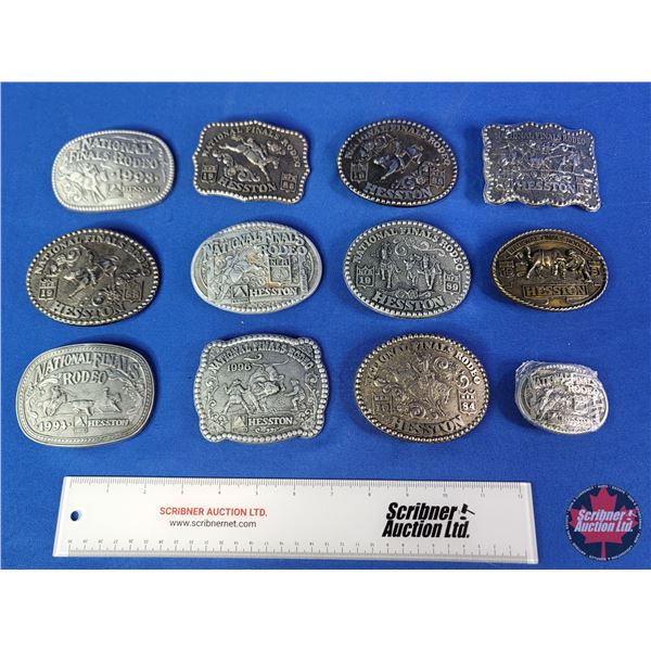 HESSTON Belt Buckles (12) : 1981, 1984, 1986, 1987, 1988 (2), 1989, 1993, 1994, 1996, 1998 & 1998 JR