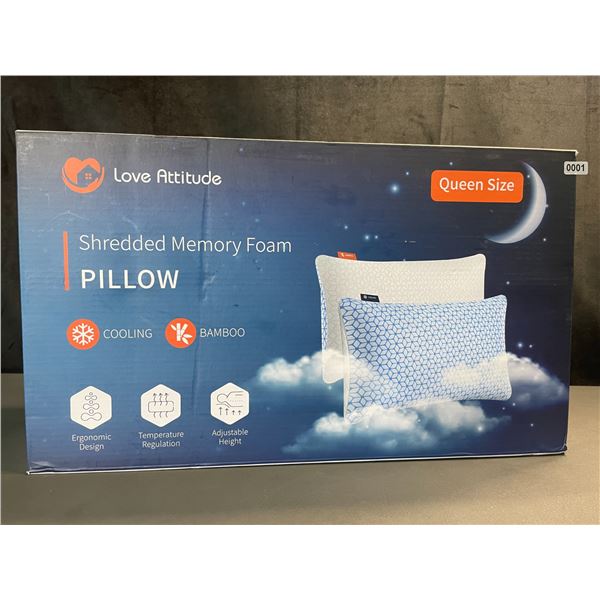 Lot of 1 Box of Queen Size Shredded Memory Foam Cooling Bamboo Pillows - Brand New! (2 Pillows Incl)