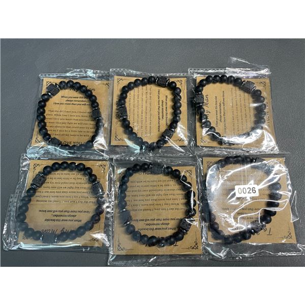 Lot of 6 Volcanic Rock/Lava Stone Bracelets - New