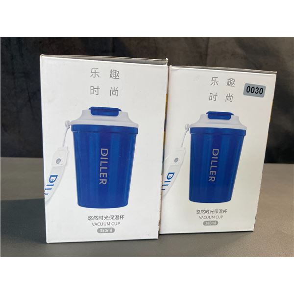 Lot of 2 Diller Vacuum Insulated Water Bottles/Mugs With Lids - 12oz/380ml - Brand New!