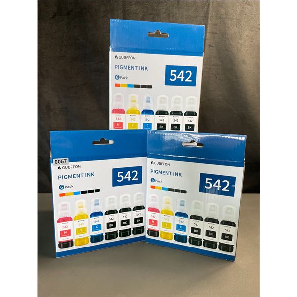 Lot of 3 Boxes of Gubffon 542 6-Pack Pigment Inks for Epson EcoTank Printers - Brand New