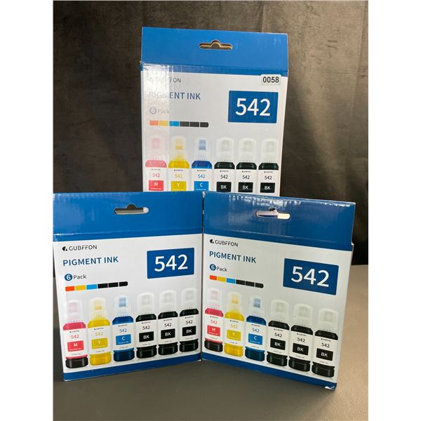 Lot of 3 Boxes of Gubffon 542 6-Pack Pigment Inks for Epson EcoTank Printers - Brand New