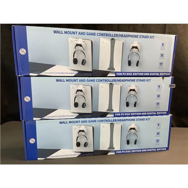 Lot of 3 PS5 Wall Mounts & Game Controller/Headphone Stand Kits - Brand New