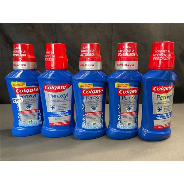 Lot of 5 Colgate Peroxyl Mouth Sore Rinses - Mint - 237ml Each - Brand New
