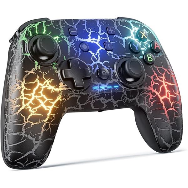 Lot of 1 RGB Wireless Controller for Nintendo Switch - Cracked Marble Light-Up Design - Brand New!