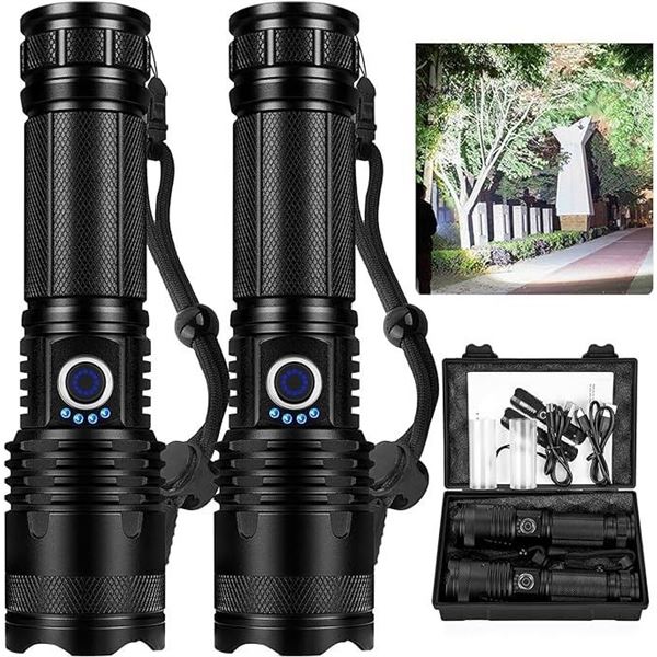 Lot of 2 PowerStyle LED Super Bright Rechargeable Tactical Flashlights - BRAND NEW!