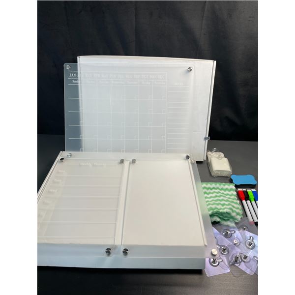 Lot of 2 Large Magnetic Whiteboard/Acrylic Weekly Planner Board Sets - 15 inch - Brand New!