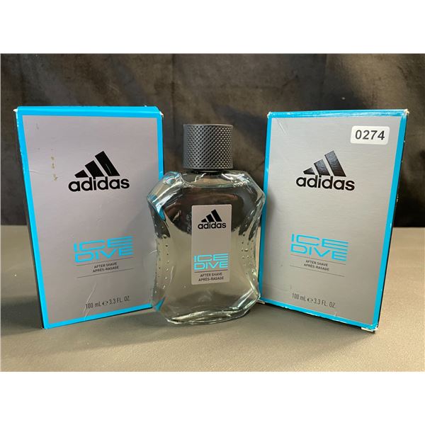 Lot of 2 Bottles of Adidas Ice Dive After-Shave - New - 100ml Each