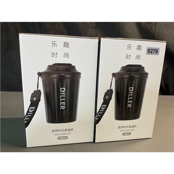 Lot of 2 Diller Vacuum Insulated Water Bottles/Mugs With Lids - 12oz/380ml - Brand New!