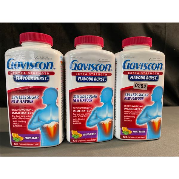 Lot of 3 Gaviscon Extra Strength - For Acid Reflux & Heartburn - 120 Tabs Each - Fruit Blast
