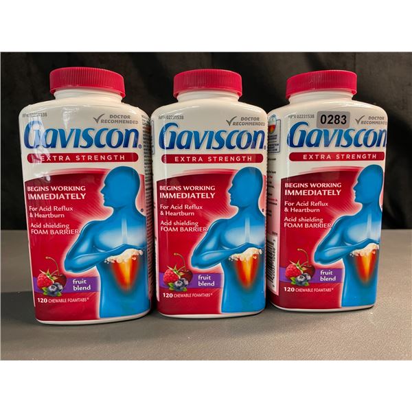 Lot of 3 Gaviscon Extra Strength - For Acid Reflux & Heartburn - 120 Tabs Each - Fruit Blend