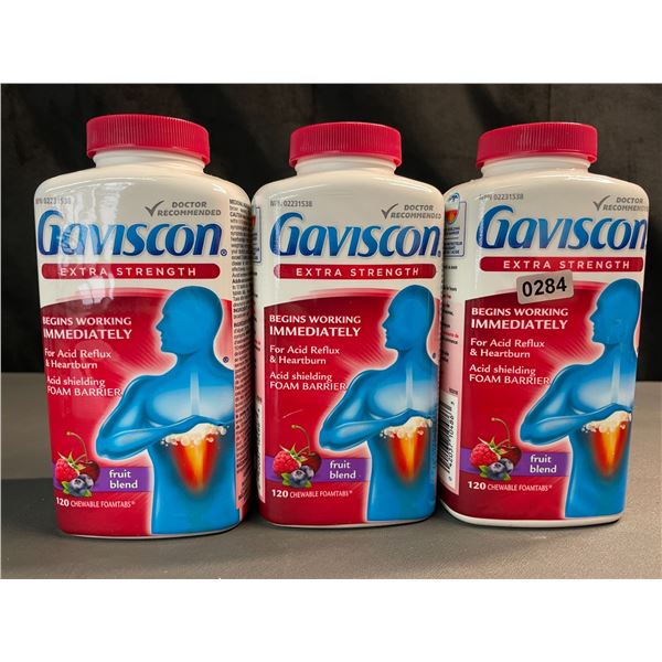 Lot of 3 Gaviscon Extra Strength - For Acid Reflux & Heartburn - 120 Tabs Each - Fruit Blend