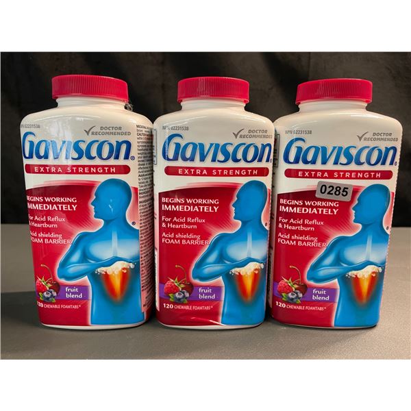 Lot of 3 Gaviscon Extra Strength - For Acid Reflux & Heartburn - 120 Tabs Each - Fruit Blend